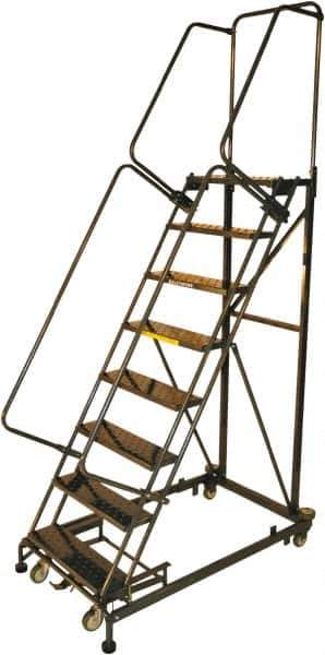 Ballymore - 113" 8 Step Ladder - Rolling Safety Ladder, 600 Lb Capacity, 80" Platform Height, 32" Base Width x 68" Base Depth, Expanded Metal Tread - Apex Tool & Supply