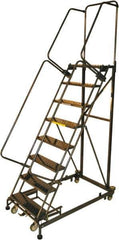 Ballymore - 113" 8 Step Ladder - Rolling Safety Ladder, 600 Lb Capacity, 80" Platform Height, 32" Base Width x 68" Base Depth, Expanded Metal Tread - Apex Tool & Supply