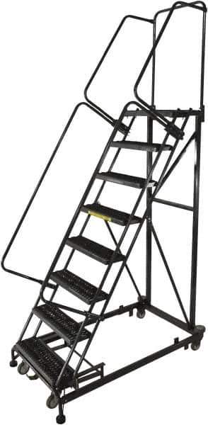 Ballymore - 113" 8 Step Ladder - Rolling Safety Ladder, 600 Lb Capacity, 80" Platform Height, 32" Base Width x 68" Base Depth, Serrated - Apex Tool & Supply
