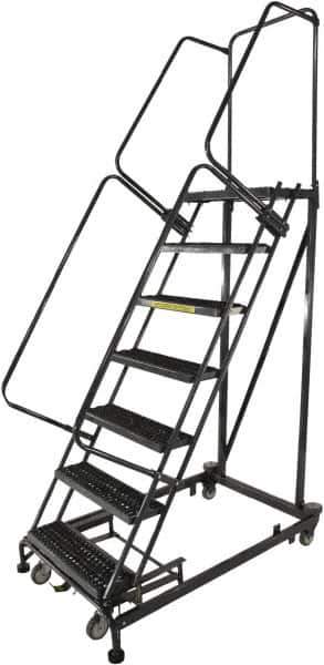 Ballymore - 103" 7 Step Ladder - Rolling Safety Ladder, 600 Lb Capacity, 70" Platform Height, 32" Base Width x 62" Base Depth, Expanded Metal Tread - Apex Tool & Supply