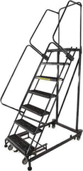 Ballymore - 103" 7 Step Ladder - Rolling Safety Ladder, 600 Lb Capacity, 70" Platform Height, 32" Base Width x 62" Base Depth, Expanded Metal Tread - Apex Tool & Supply