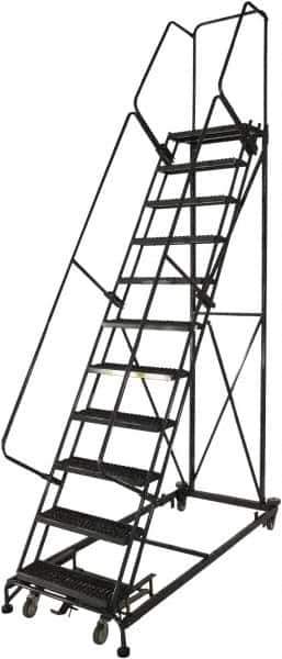 Ballymore - 133" 10 Step Ladder - Rolling Safety Ladder, 600 Lb Capacity, 100" Platform Height, 32" Base Width x 81" Base Depth, Expanded Metal Tread - Apex Tool & Supply