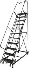 Ballymore - 133" 10 Step Ladder - Rolling Safety Ladder, 600 Lb Capacity, 100" Platform Height, 32" Base Width x 81" Base Depth, Expanded Metal Tread - Apex Tool & Supply