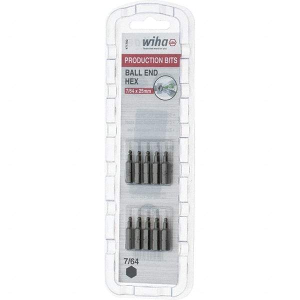 Wiha - 0.109" Ball End Hex Screwdriver Bit - 1/4" Drive, 1" OAL - Apex Tool & Supply