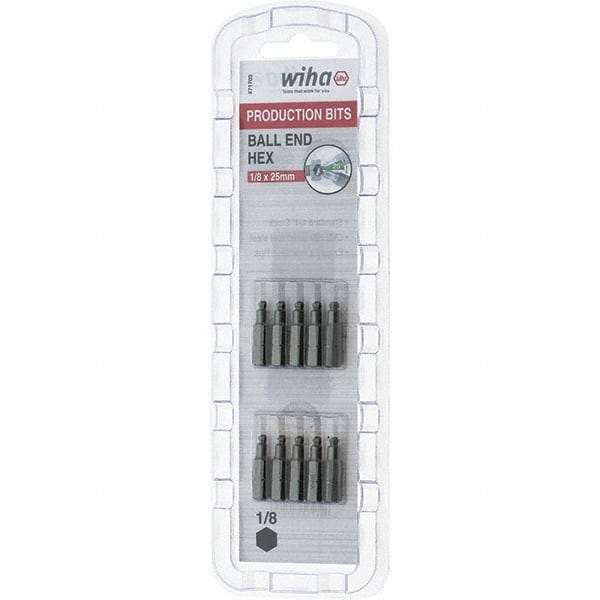 Wiha - 1/8" Ball End Hex Screwdriver Bit - 1/4" Drive, 1" OAL - Apex Tool & Supply