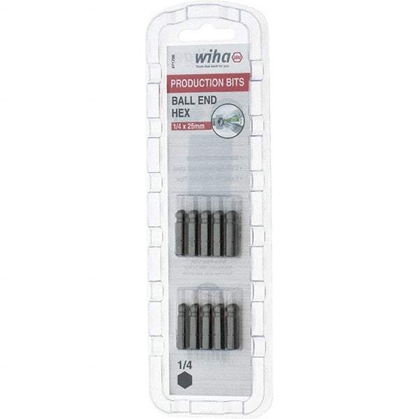 Wiha - 1/4" Drive, Hex Inch Screwdriver Bit - 1" OAL - Apex Tool & Supply