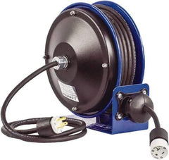 CoxReels - 16 AWG, 30' Cable Length, Cord & Cable Reel with Outlet End - 1 Outlet, NEMA 5-15R, 13 Amps, 115 Volts, SJO Cable, Blue Reel, Spring Driven Reel - Apex Tool & Supply