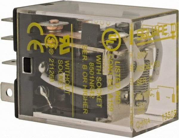 Square D - Electromechanical Plug-in General Purpose Relay - 10 Amp at 240 VAC, DPDT, 24 VDC - Apex Tool & Supply