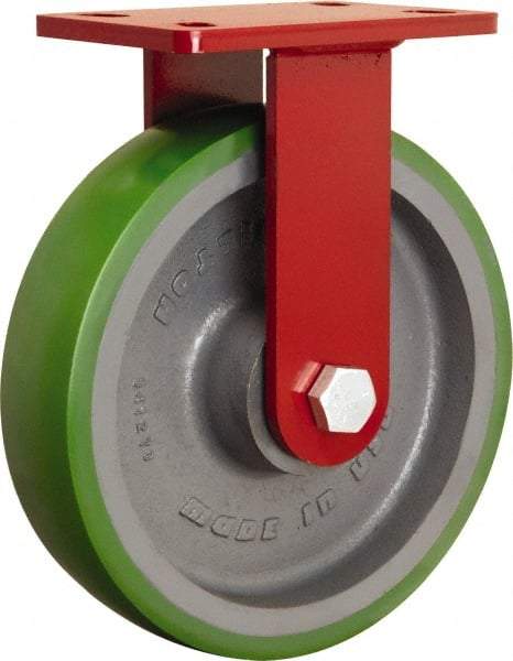 Hamilton - 10" Diam x 2-1/2" Wide x 11-1/2" OAH Top Plate Mount Rigid Caster - Polyurethane Mold onto Cast Iron Center, 2,200 Lb Capacity, Sealed Precision Ball Bearing, 5 x 7" Plate - Apex Tool & Supply