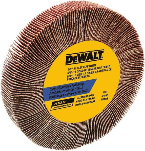 DeWALT - 4-1/2" Diam, 120 Grit Aluminum Oxide Unmounted Flap Wheel - 5/8-11 Thread, 1-1/8" Wide, Coated, Fine Grade, 13,300 Max RPM - Apex Tool & Supply
