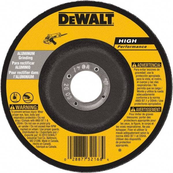 DeWALT - 30 Grit, 5" Wheel Diam, 1/4" Wheel Thickness, 7/8" Arbor Hole, Type 27 Depressed Center Wheel - Aluminum Oxide, 12,200 Max RPM, Compatible with Angle Grinder - Apex Tool & Supply
