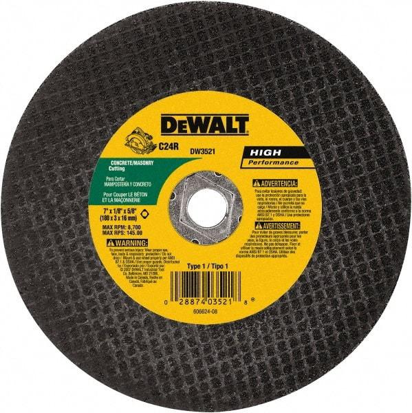 DeWALT - 7" 24 Grit Silicon Carbide Cutoff Wheel - 1/8" Thick, 5/8" Arbor, 8,700 Max RPM, Use with Angle Grinders - Apex Tool & Supply