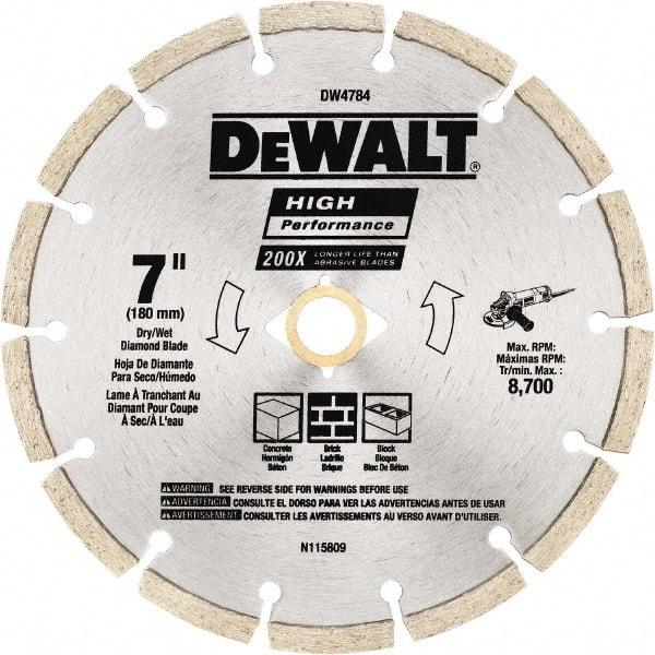 DeWALT - 7" Diam, 5/8 & 7/8" Arbor Hole Diam, Wet & Dry Cut Saw Blade - Diamond Matrix, Standard Round Arbor - Apex Tool & Supply