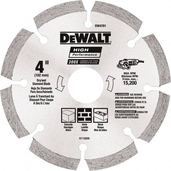 DeWALT - 4-1/2" Diam, 5/8 & 7/8" Arbor Hole Diam, Wet & Dry Cut Saw Blade - Diamond Matrix, Standard Round Arbor - Apex Tool & Supply