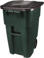 Rubbermaid - 50 Gal Green Square Trash Can - Polyethylene, 36-1/2" High x 28-1/2" Long x 23.38" Wide - Apex Tool & Supply