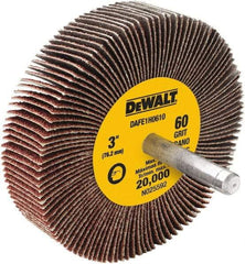 DeWALT - 3" Diam x 1" Face Width, Medium Aluminum Oxide Coated Mounted Flap Wheel - 1/4" Shank Mount, 60 Grit, Cloth Backing, 20,000 Max RPM - Apex Tool & Supply