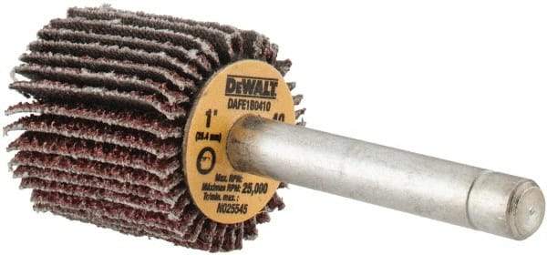 DeWALT - 1" Diam x 1" Face Width, Coarse Aluminum Oxide Coated Mounted Flap Wheel - 1/4" Shank Mount, 40 Grit, Cloth Backing, 25,000 Max RPM - Apex Tool & Supply