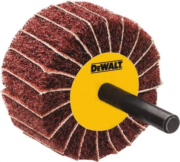 DeWALT - 3" Diam x 1-3/4" Face Width, Fine Aluminum Oxide Coated Mounted Flap Wheel - 1/4" Shank Mount, 100 Grit, Interleaf, Cloth Backing, 25,000 Max RPM - Apex Tool & Supply
