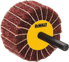 DeWALT - 3" Diam x 1-3/4" Face Width, Fine Aluminum Oxide Coated Mounted Flap Wheel - 1/4" Shank Mount, 100 Grit, Interleaf, Cloth Backing, 25,000 Max RPM - Apex Tool & Supply