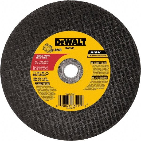 DeWALT - 7" 24 Grit Aluminum Oxide Cutoff Wheel - 1/8" Thick, 5/8" Arbor, 8,700 Max RPM, Use with Angle Grinders - Apex Tool & Supply