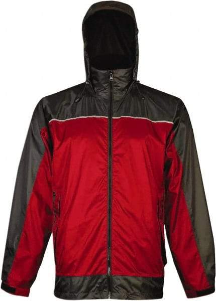 Viking - Size 3XL, Red & Charcoal, Rain, Wind Resistant Rain Jacket - 55" Chest, 3 Pockets, Attached Hood - Apex Tool & Supply
