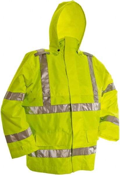 Viking - Size L, High Visibility Lime, Rain, Wind Resistant Jacket - 43" Chest, 3 Pockets, Detachable Hood - Apex Tool & Supply