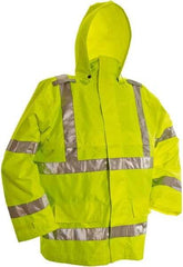 Viking - Size L, High Visibility Lime, Rain, Wind Resistant Jacket - 43" Chest, 3 Pockets, Detachable Hood - Apex Tool & Supply