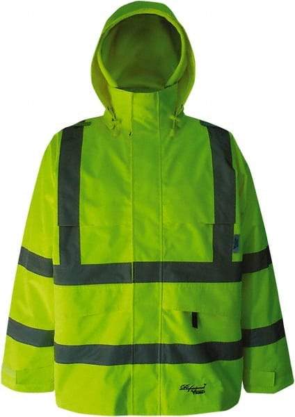 Viking - Size S, High Visibility Lime, Rain, Wind Resistant Jacket - 37" Chest, 4 Pockets, Detachable Hood - Apex Tool & Supply