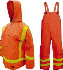 Viking - Size XL, High Visibility Orange, Chemical, Rain, Flame Resistant/Retardant Three Piece Suit - 47" Chest, Detachable Hood, Take Up Snaps Ankle, Take Up Snaps Wrist - Apex Tool & Supply