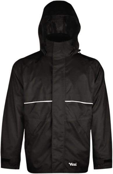 Viking - Size 4XL, Black, Rain, Wind Resistant Jacket - 55" Chest, 3 Pockets, Detachable Hood - Apex Tool & Supply