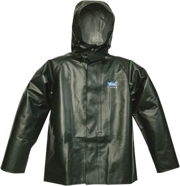 Viking - Size M, Green, Chemical, Rain, Wind Resistant Jacket - 40" Chest, Detachable Hood - Apex Tool & Supply