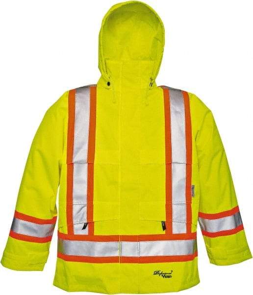Viking - Size S, High Visibility Lime, Rain, Wind Resistant Jacket - 37" Chest, Detachable Hood - Apex Tool & Supply