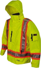 Viking - Size 4XL, High Visibility Lime, Rain, Wind Resistant Jacket - 58" Chest, 4 Pockets, Detachable Hood - Apex Tool & Supply