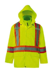 Viking - Size 3XL, High Visibility Lime, Rain, Wind Resistant Jacket - 55" Chest, 3 Pockets, Detachable Hood - Apex Tool & Supply