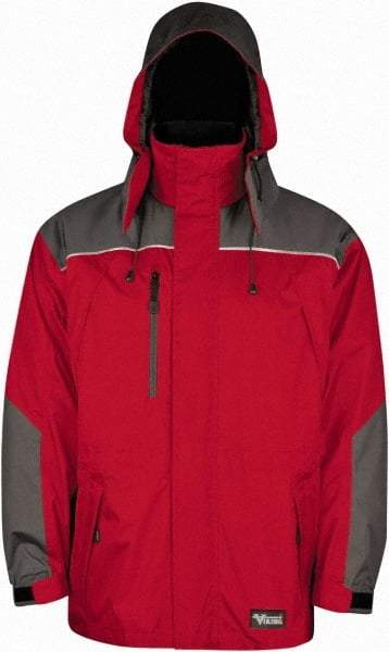 Viking - Size M, Red & Charcoal, Rain, Wind Resistant Jacket - 40" Chest, 5 Pockets, Detachable Hood - Apex Tool & Supply