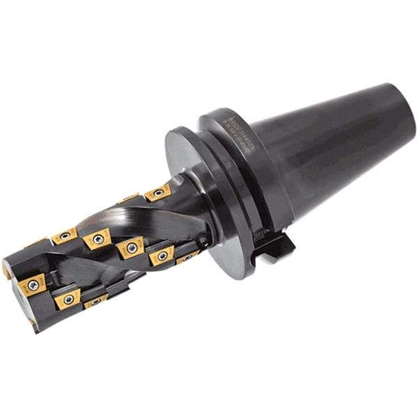 Iscar - 104.5mm Cut Diam, 32mm Arbor Hole, 7mm Max Depth of Cut, 45° Indexable Chamfer & Angle Face Mill - 4 Inserts, ONMU 1008\xB6S845 SNMU 2608 Insert, Right Hand Cut, 4 Flutes, Through Coolant, Series Helido - Apex Tool & Supply