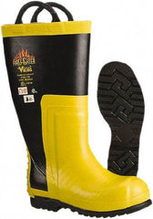 Viking - Men's Size 8 Medium Width Steel Work Boot - Black, Yellow, Rubber Upper, Nitrile Rubber Outsole, 14" High, Non-Slip, Chemical Resistant, Waterproof, Electric Shock Resistant - Apex Tool & Supply