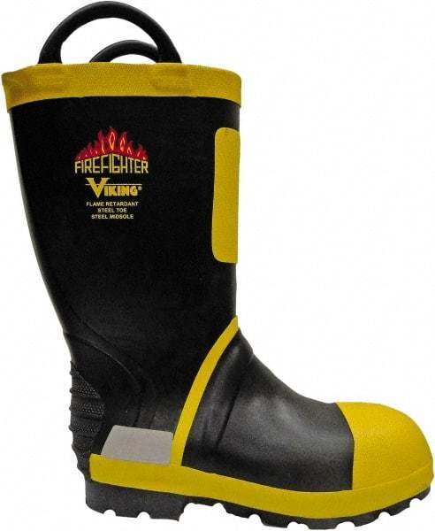 Viking - Men's Size 10 Medium Width Steel Work Boot - Black, Yellow, Rubber Upper, Nitrile Rubber Outsole, 14" High, Non-Slip, Waterproof - Apex Tool & Supply