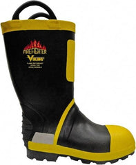 Viking - Men's Size 14 Medium Width Steel Work Boot - Black, Yellow, Rubber Upper, Nitrile Rubber Outsole, 14" High, Non-Slip, Waterproof - Apex Tool & Supply