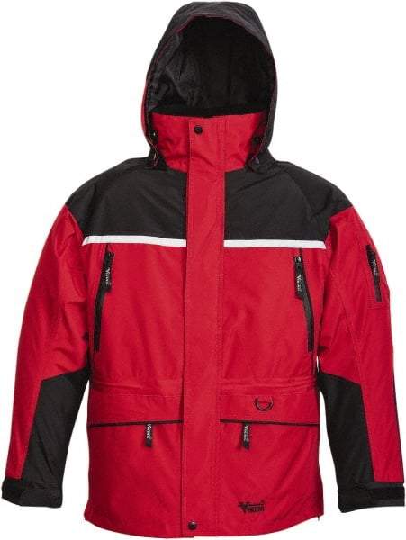 Viking - Size 4XL, Black & Red, Rain, Wind Resistant, Cold Weather Jacket - 58" Chest, 5 Pockets, Detachable Hood - Apex Tool & Supply