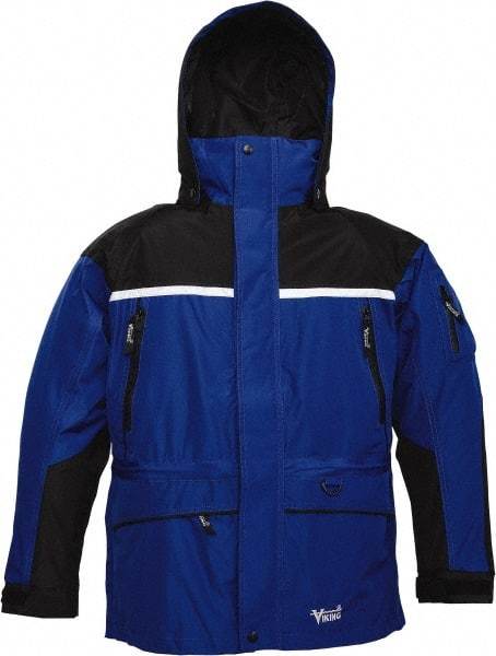 Viking - Size 3XL, Black & Royal Blue, Rain, Wind Resistant, Cold Weather Jacket - 55" Chest, 5 Pockets, Detachable Hood - Apex Tool & Supply