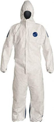 Dupont - Size 4XL Film Laminate General Purpose Coveralls - White/Blue, Zipper Closure, Elastic Cuffs, Elastic Ankles, Serged Seams, Hazard Level C & D - Apex Tool & Supply