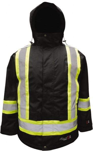 Viking - Size M, Black, Flame Resistant/Retardant, Rain, Wind Resistant Jacket - 40" Chest, 3 Pockets, Detachable Hood - Apex Tool & Supply