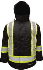 Viking - Size 4XL, Black, Flame Resistant/Retardant, Rain, Wind Resistant Jacket - 58" Chest, 3 Pockets, Detachable Hood - Apex Tool & Supply