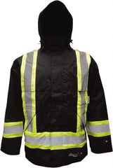 Viking - Size M, Black, Flame Resistant/Retardant, Rain, Wind Resistant Jacket - 40" Chest, 2 Pockets, Detachable Hood - Apex Tool & Supply