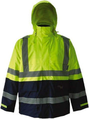 Viking - Size L, High Visibility Lime & Navy, Rain, Wind Resistant Jacket - 43" Chest, 4 Pockets, Detachable Hood - Apex Tool & Supply