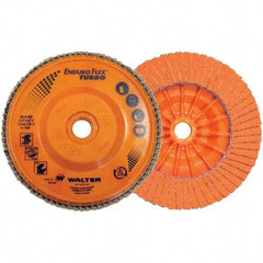 WALTER Surface Technologies - 36 & 60 Grit, 4-1/2" Disc Diam, 7/8" Center Hole, Type 27 Ceramic Flap Disc - 13,300 Max RPM, Plastic Backing, Arbor Attaching System, Coated - Apex Tool & Supply