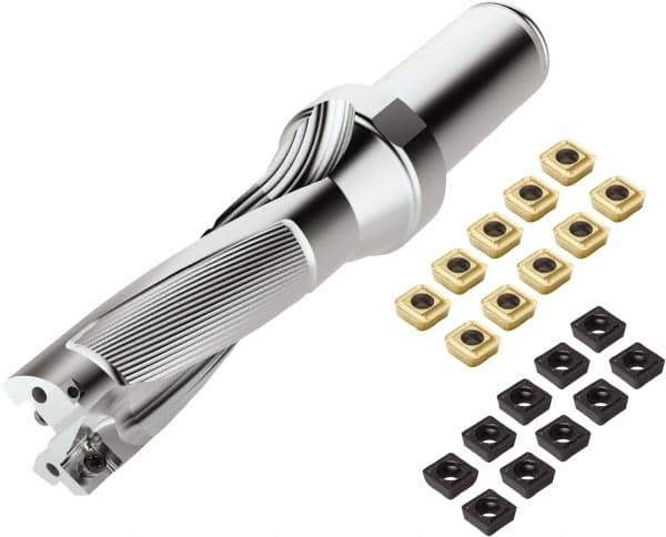Seco - 5-1/2" Max Drill Depth, 4xD, 1-3/8" Diam, Indexable Insert Drill - 2 Inserts, 1-1/2" Shank Diam, Weldon Flat Shank - Apex Tool & Supply