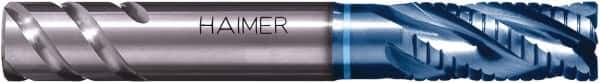 HAIMER - 20mm Diam, Coarse Pitch, 38mm LOC, 4 Flute Solid Carbide 45° Corner Chamfer Roughing End Mill - AlTiN Finish, 105mm OAL, 0.7874" Shank Diam, Single End, Extended Reach, Centercutting, 35° Helix - Apex Tool & Supply