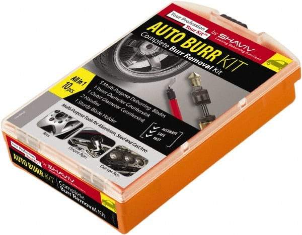 Shaviv - 10 Piece High Speed Stainless, Cobalt Blade Hand Deburring Tool Set - FR Blade Holder, F26X, F20, B11, B20, B25, B10S, B30 Blades, For Hole Edge, Straight Edge, Corners, Hole Inner Surface - Apex Tool & Supply